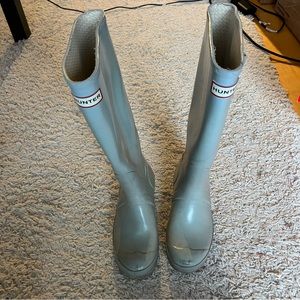 Pale blue Hunter rain boots